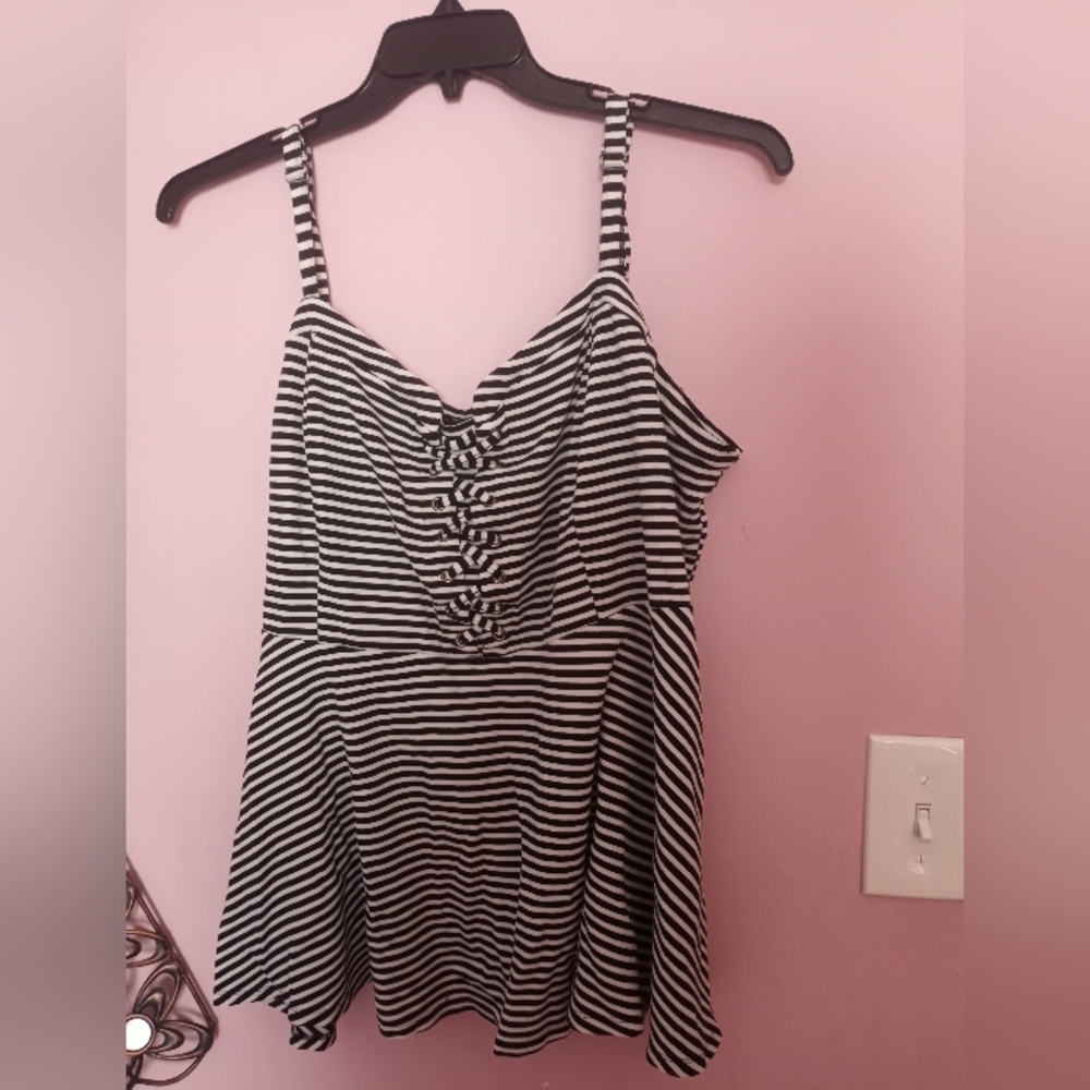 torrid Black and White Striped Lace-Up Cami